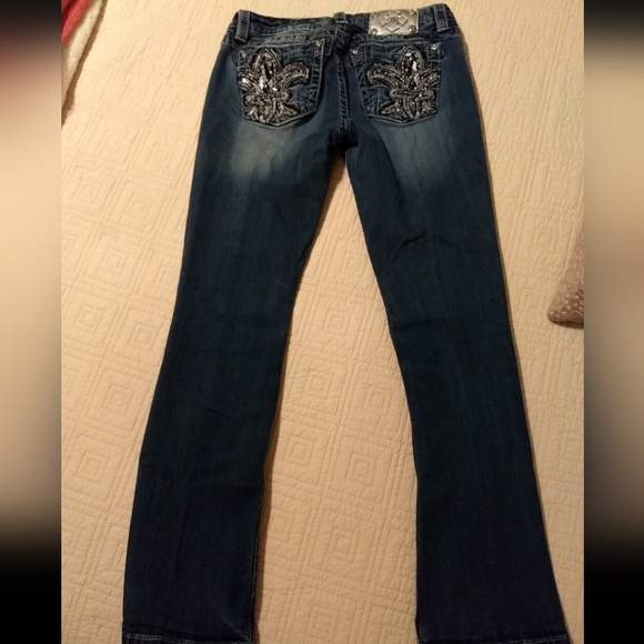 Miss Me 29 Mid-Rise Easy Boot Jeans Embellished & Embroidered with Silver Thread - Picture 2 of 10